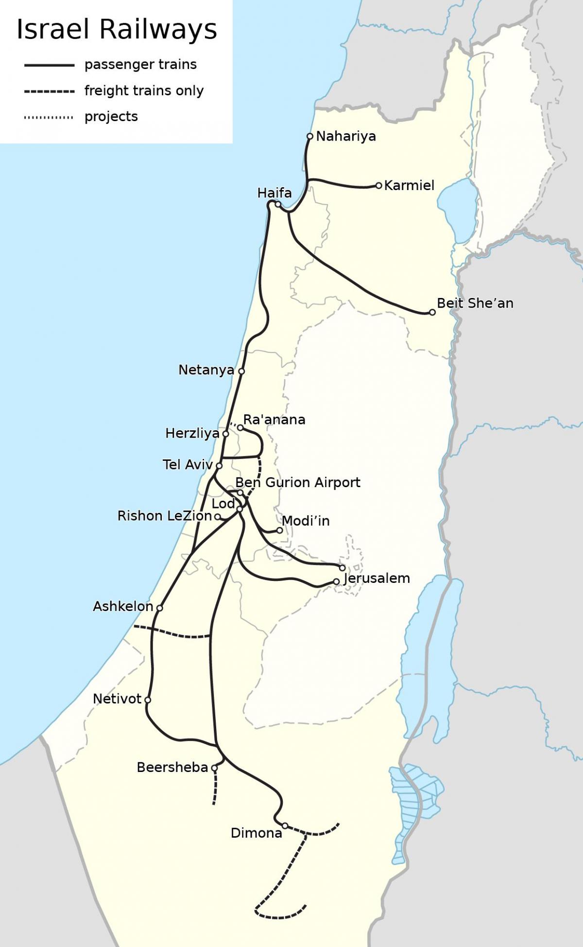Carte des lignes ferroviaires d'Israël