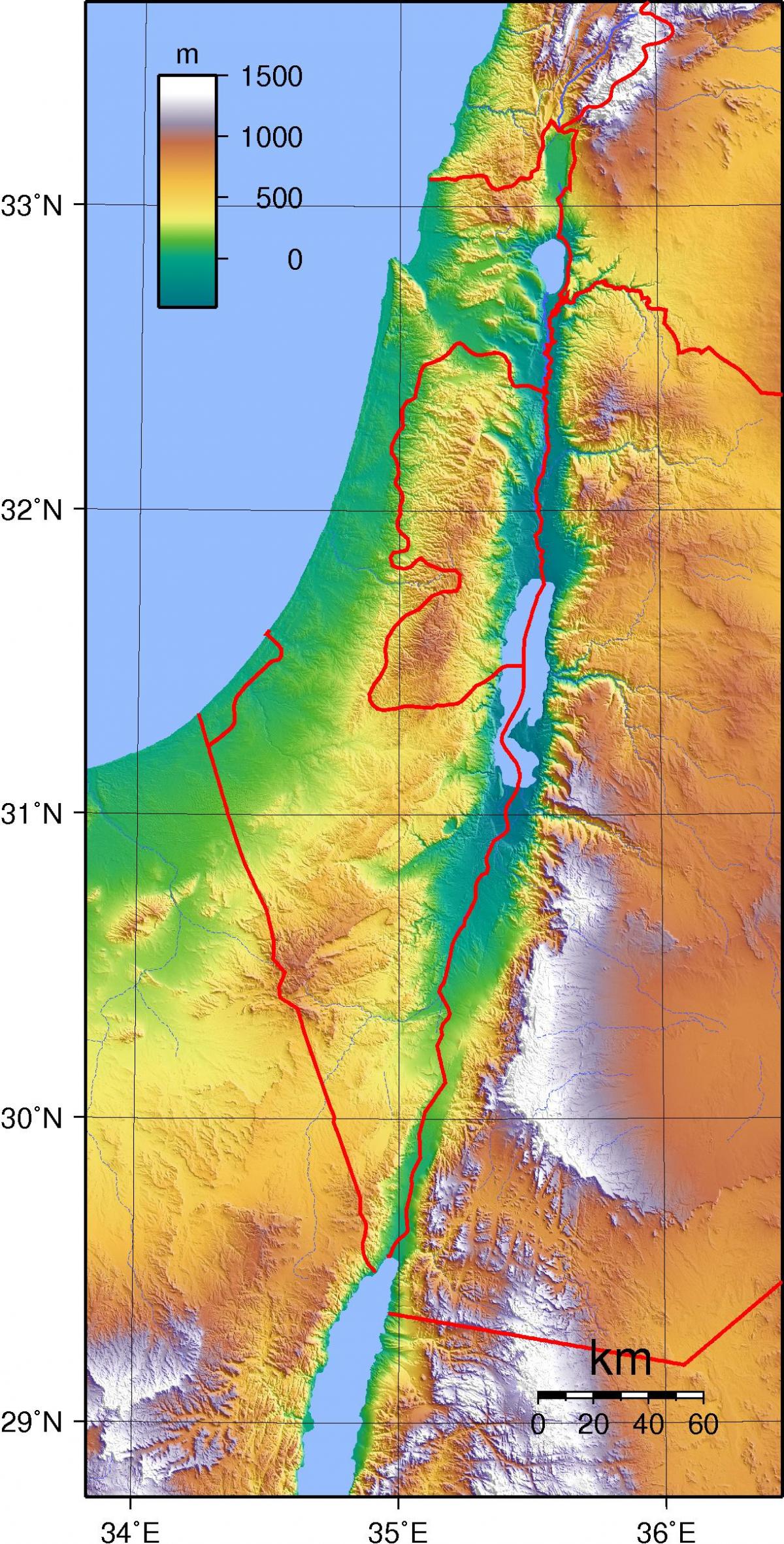 Israël carte d'altitude