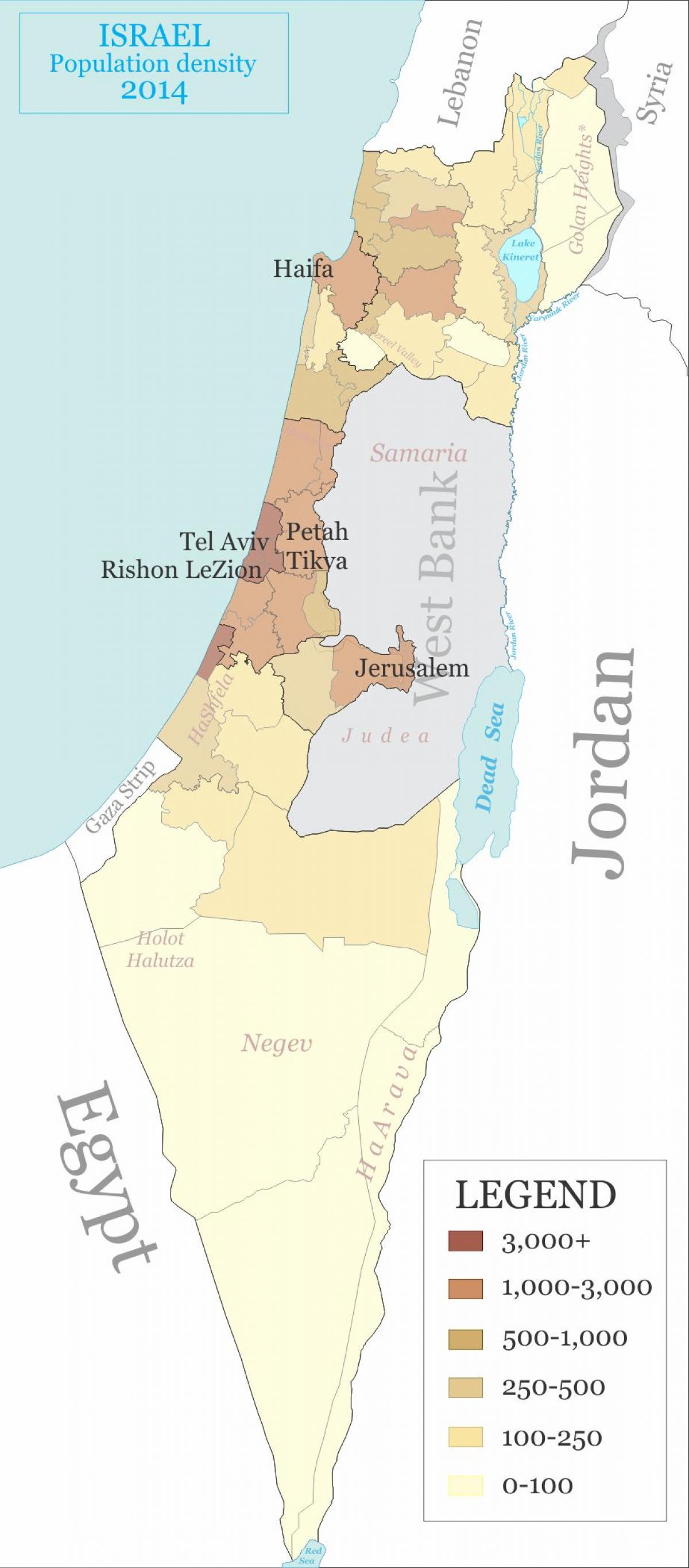 Carte de densité d'Israël